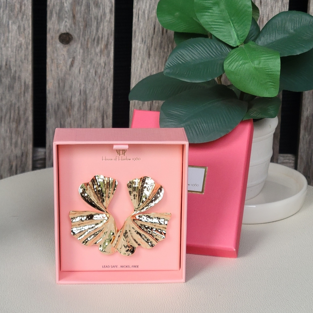 House of Harlow 1960 gold GINKO twisted LEAF earrings - Picture 5 of 7
